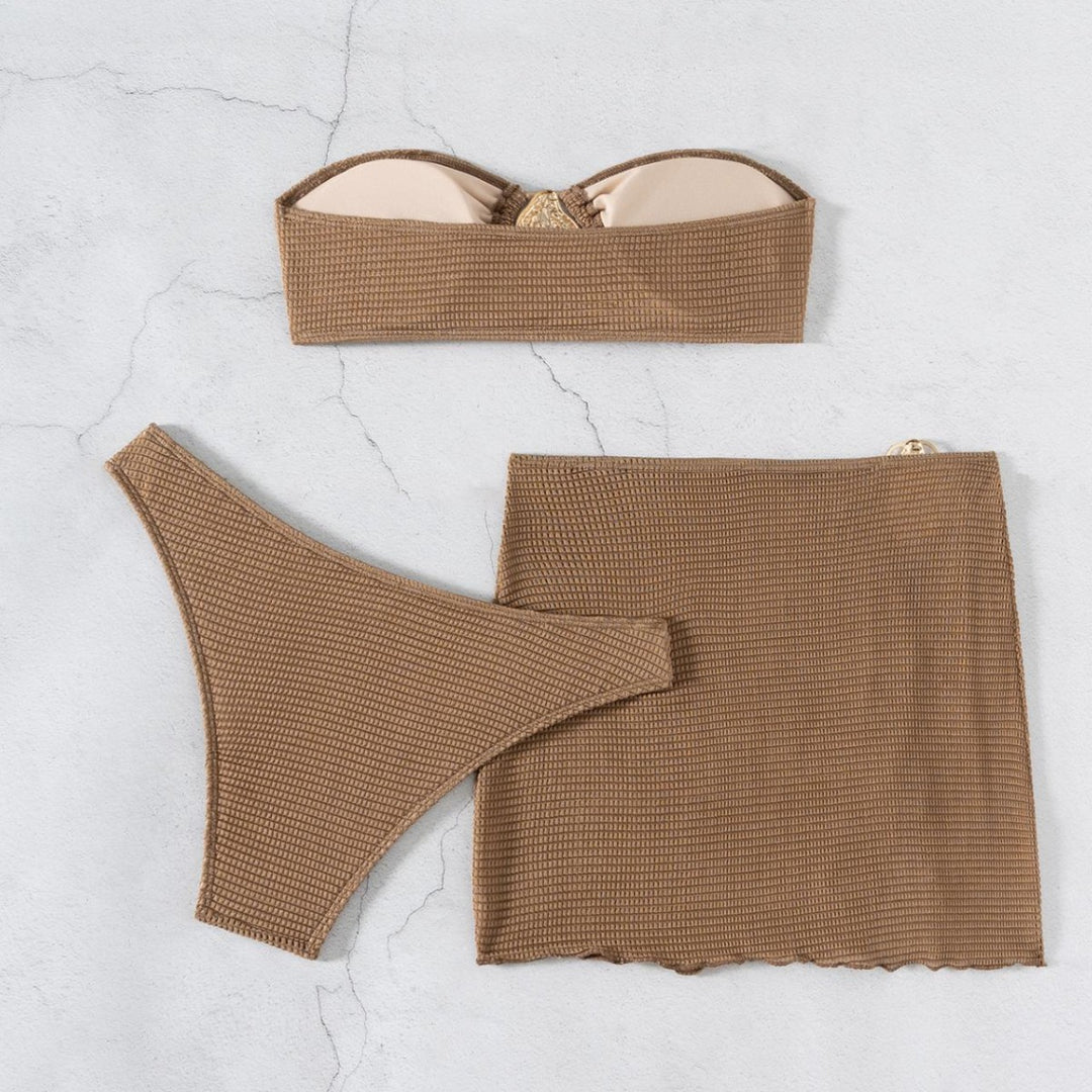 Dame bandeau bikini sæt med flot foldedetalje Skovae