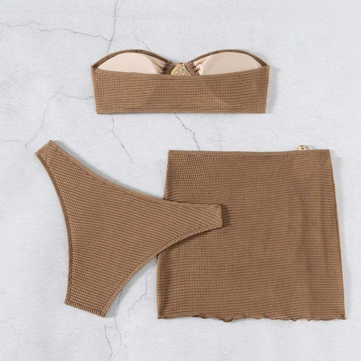 Dame bandeau bikini sæt med flot foldedetalje Skovae