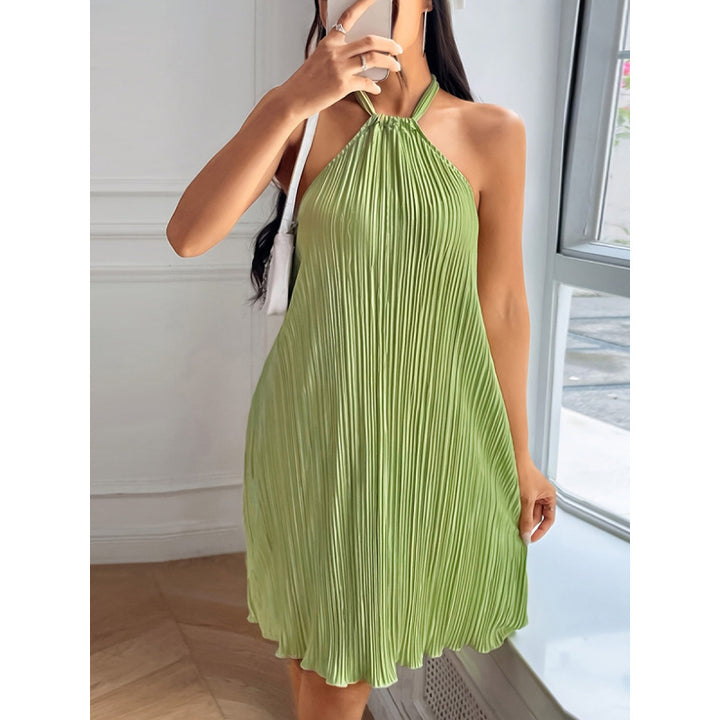 Damen Plissiertes Sommerkleid mit Neckholder und fließendem Schnitt Skovae