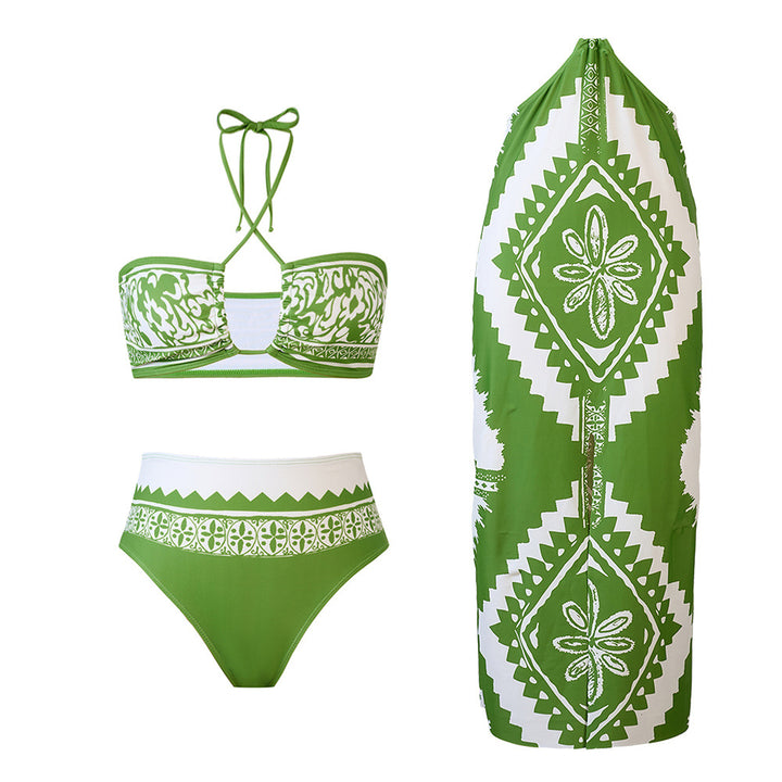 Dame bikini-sæt med matchende omslagsskørt og grafisk design Stilla