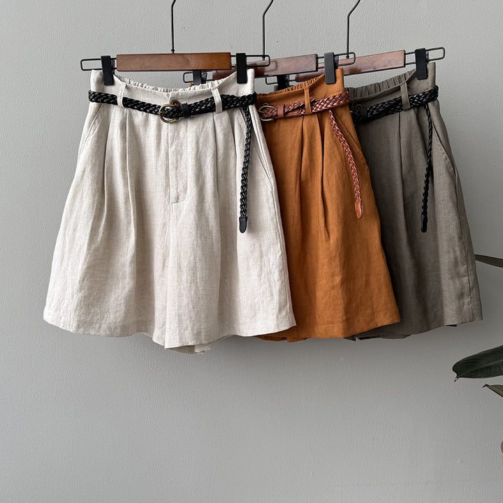Dame løst skåret linned-shorts med elastisk talje og moderigtig snortræk Stilla