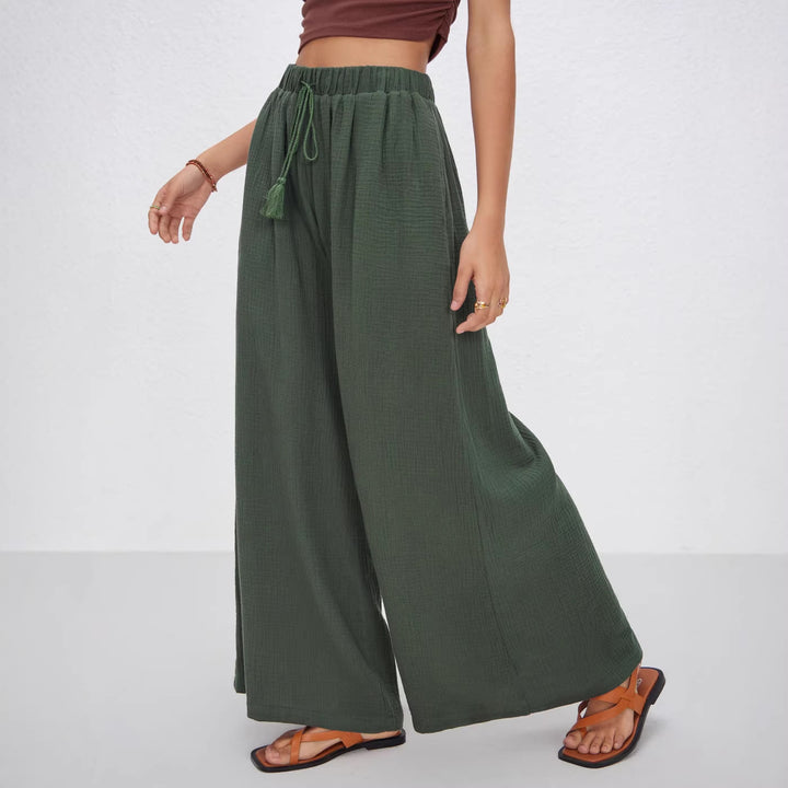 Dame bred sommerbukser i afslappet boho-stil med elastisk talje og sidelommer Skovae