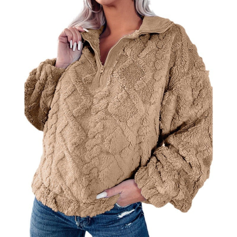 Kvinders hyggelige fleece sweatshirt med højt krave og lynlås Stilla