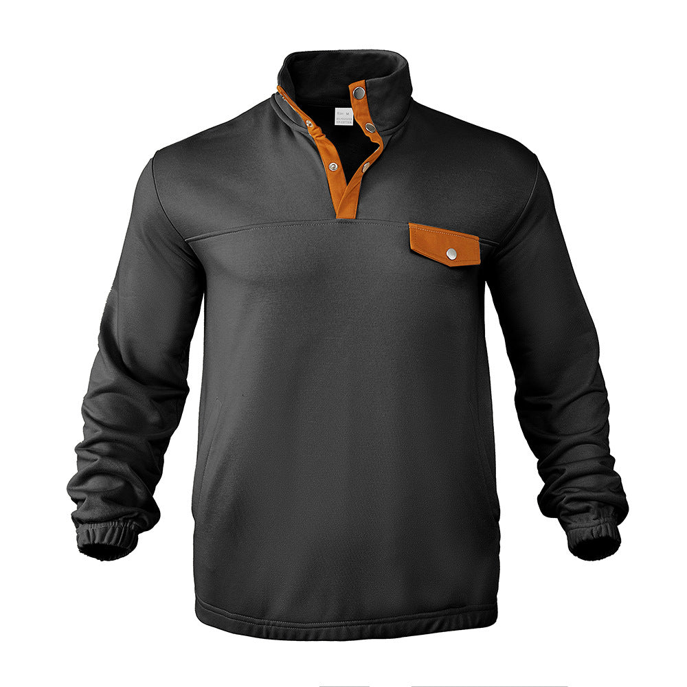 Herre [moderne fleece-pullover med ståkrave og praktisk knaplukning] Stilla