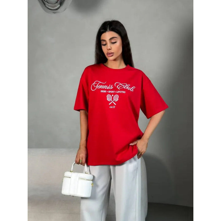 Dame T-shirt med afslappet tennis-design og højkvalitets bomuldsstof Stilla