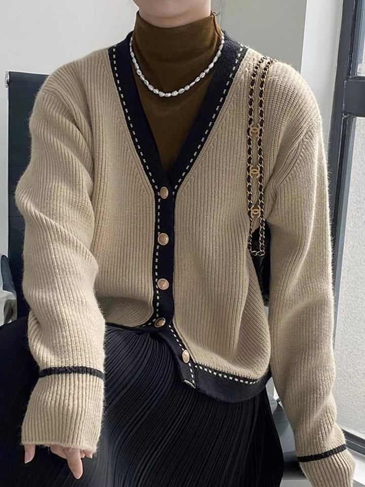 Kvindernes Mode Cardigan med Kontrast Detaljer Stilla