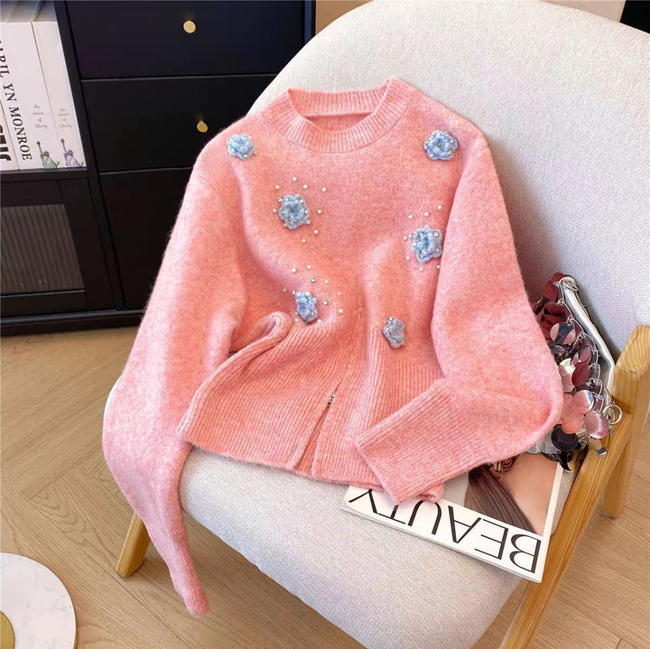 Kvinders stilfulde sweater med blomsterapplikationer Stilla