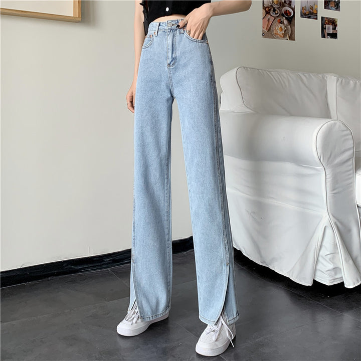 Kvindernes bredskårne jeans med sideslids Stilla