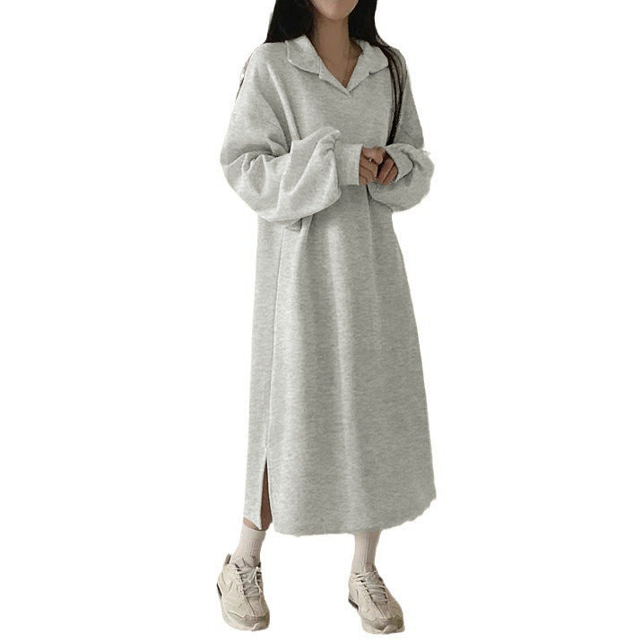 Kvinder elegant hoodie kjole med afslappede pufærmer og sideslids