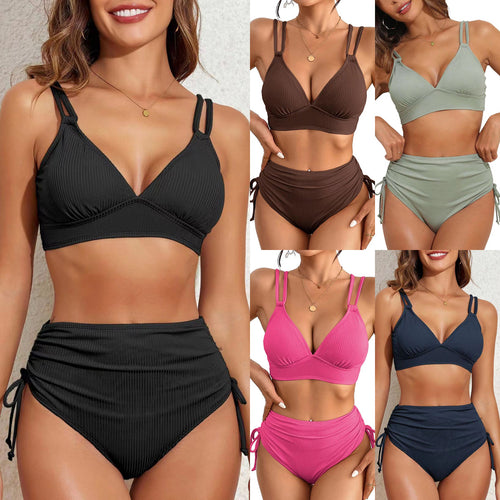 Dame bikini sæt med elegant ribmønster og justerbare stropper Stilla