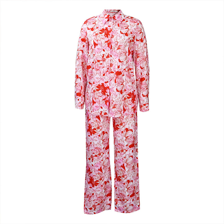Dame Pyjama Sæt med blomstermotiv og langærmet bluse Stilla