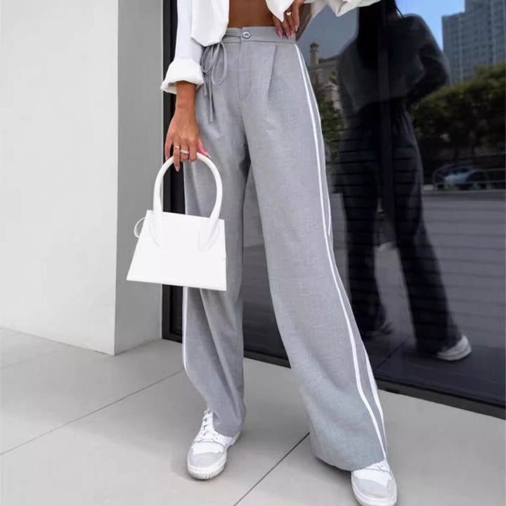 Dame nan højt skåret bred fritidshose med sportslig sidelinje og bindebælte Skovae
