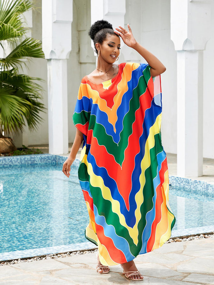 Dame kaftan med moderne bølgedesign og brede ærmer Stilla