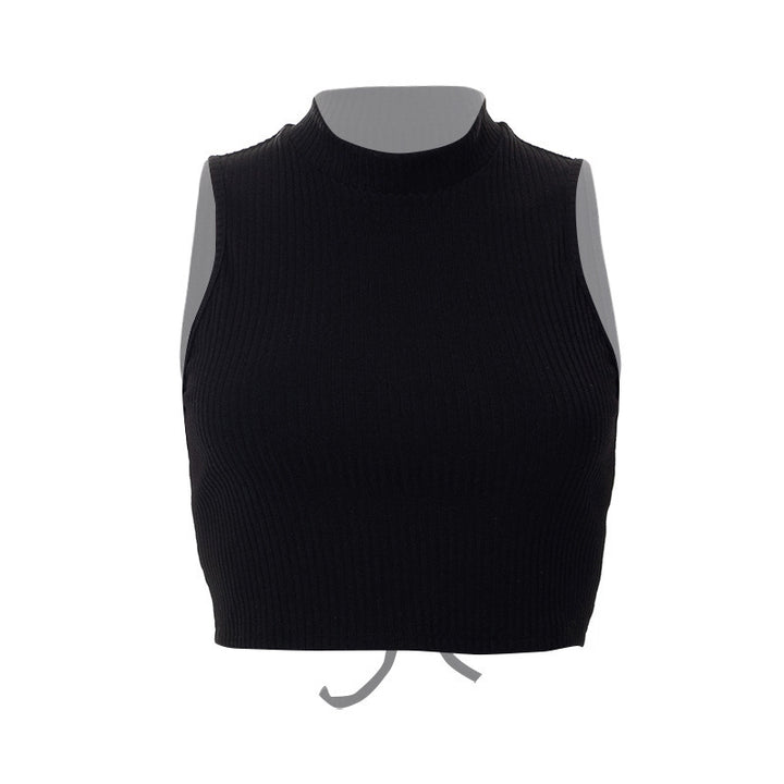 Dame Højhalset Crop-Top i Ribstrik Skovae