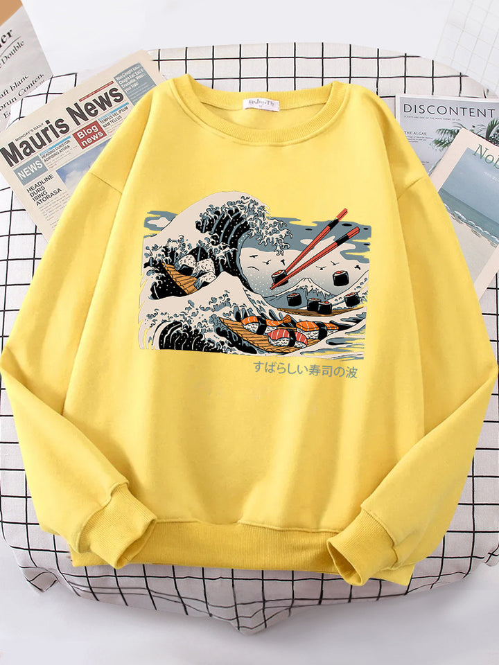 Kvindernes sweatshirt med kunstnerisk bølgedesign og komfortabel pasform Stilla