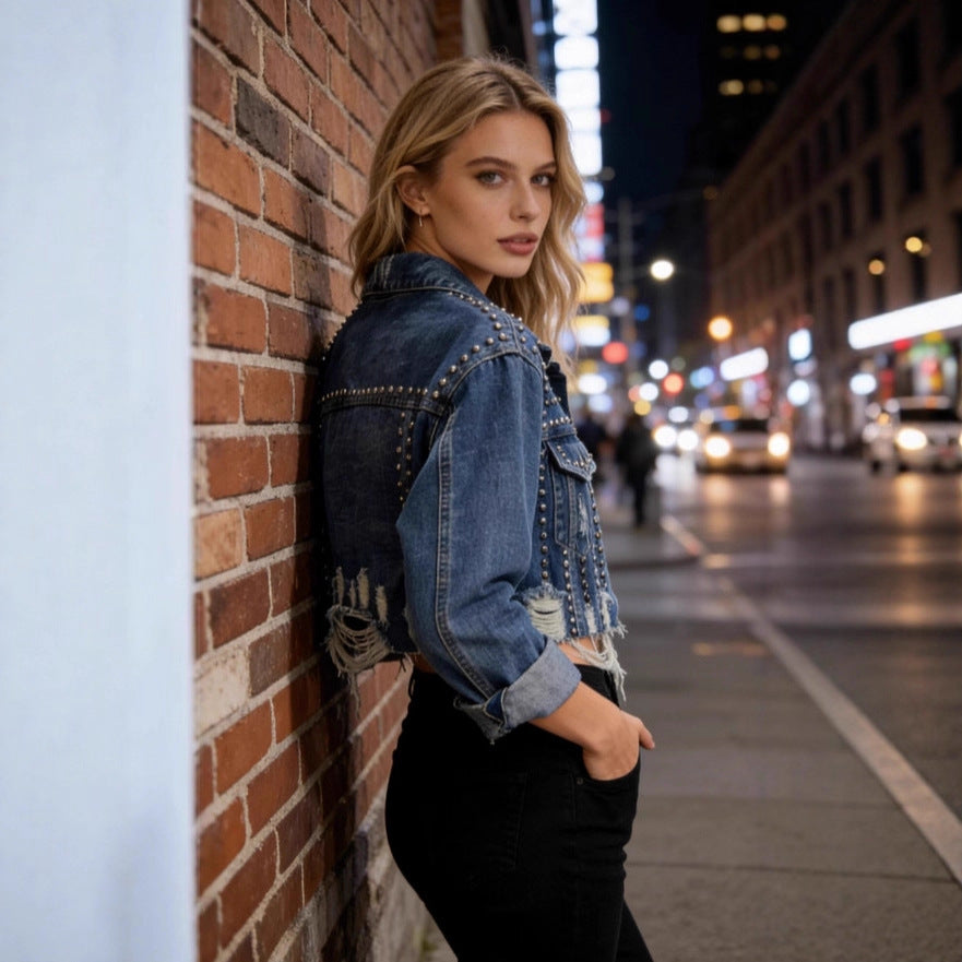 Dame mode casual denim jakke med udsmykkede detaljer Stilla