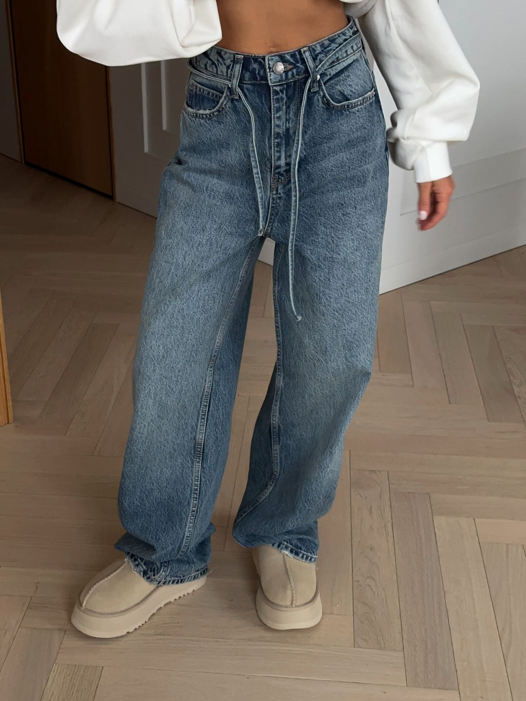 Damernes brede jeans i vintage stil med høj talje og afslappet pasform Stilla