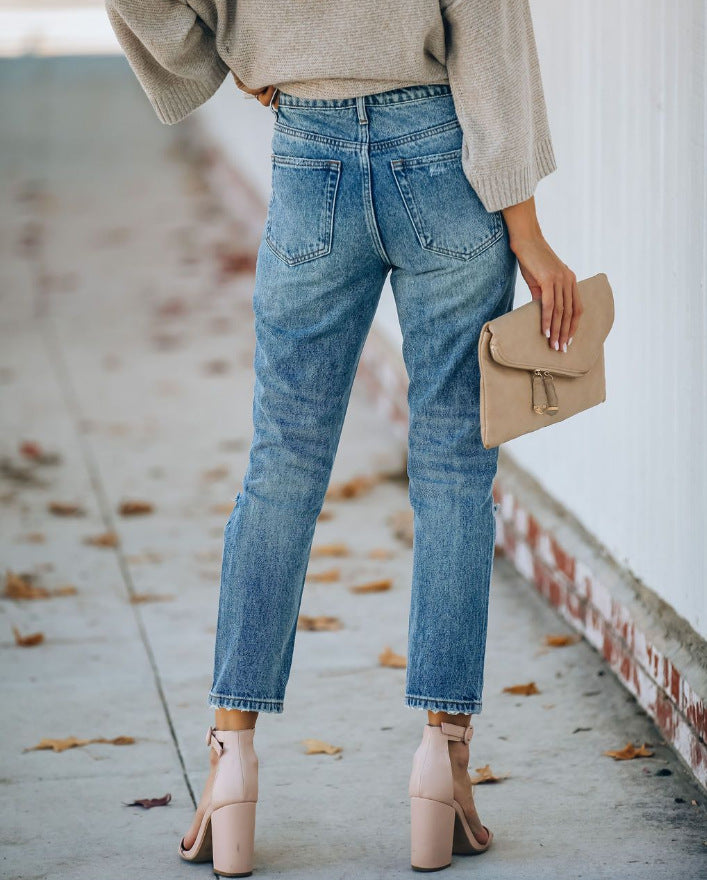 Dame Vintage Høj Talje Jeans med Distressed-detaljer og løs pasform Stilla