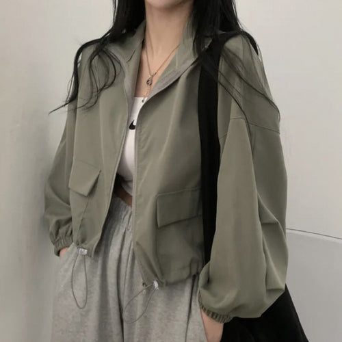Kvinders cropped jakke med elastiske manchetter og casual pasform
