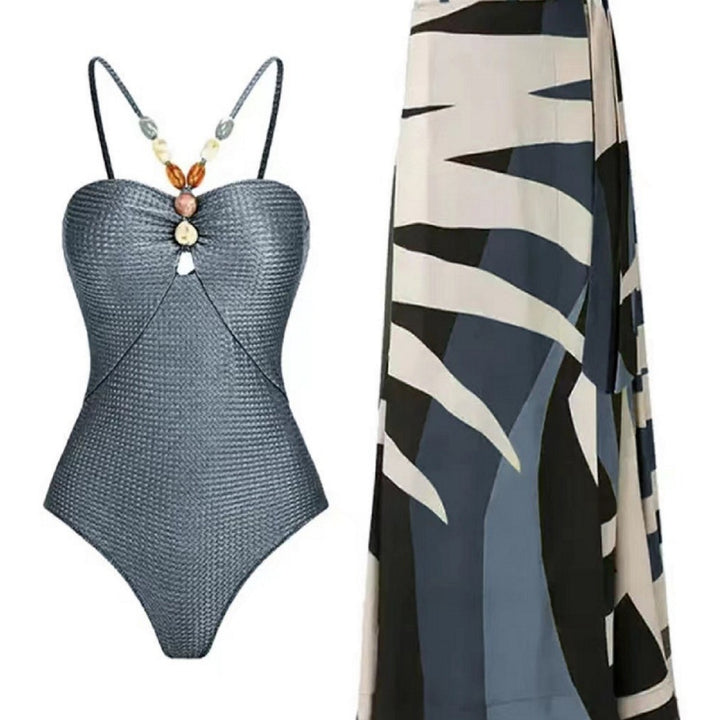 Dame Strappy Lace-Up Enkelt Badeanstyr med matchende Cover-Up Wrap-Top Stilla