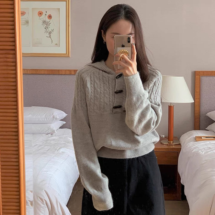 Kvinders strikket pullover med stor krave Stilla
