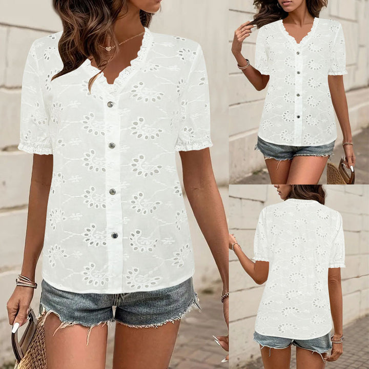 Dame bomuldsbroderet bluse Stilla