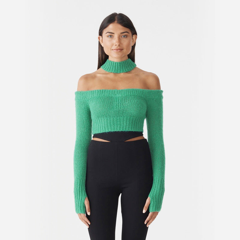 Dame Off-Shoulder Kort Strikpullover Stilla
