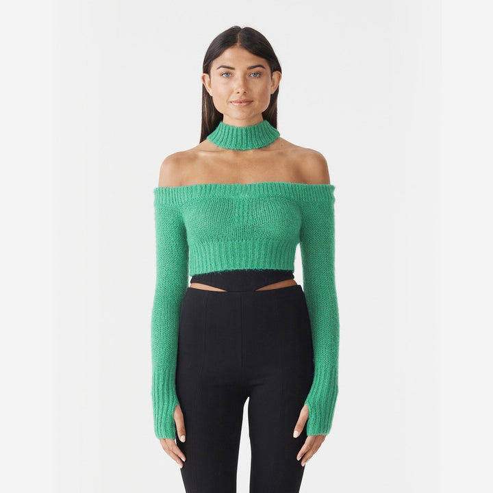 Dame Off-Shoulder Kort Strikpullover Stilla