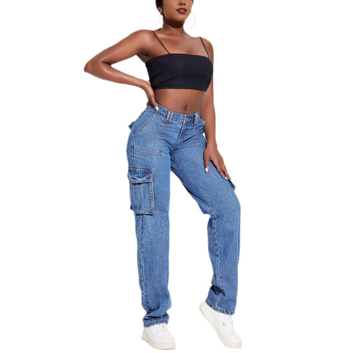 Dame Vintage Cargo Jeans med elastisk talje og sidelommer Stilla