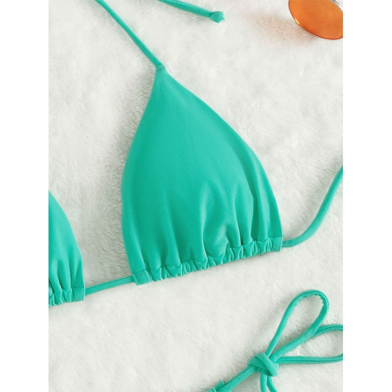 Dame triangel-bikini med justerbare stropper og rynker Skovae