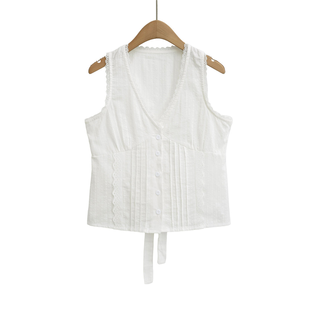Dame Crop-Top med elegante flæsedetaljer og justerbar talje Stilla