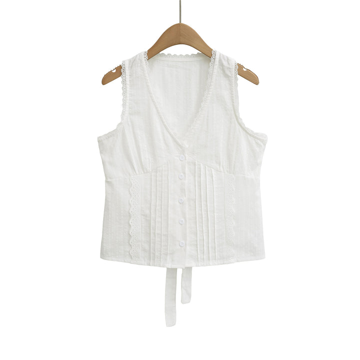 Dame Crop-Top med elegante flæsedetaljer og justerbar talje Stilla