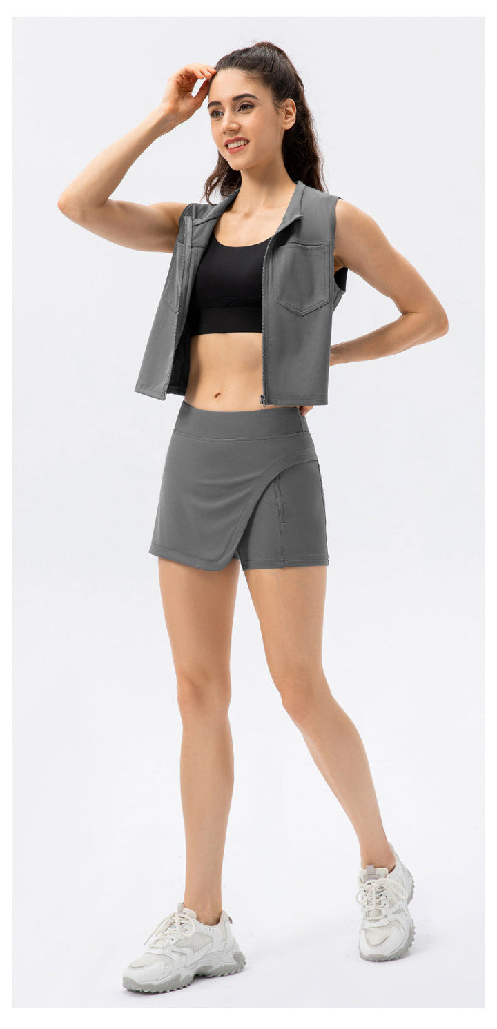 Stilla | Yoga Culottes Imitation Denim Tennis Skirt With Belted Pocket Tæt Fit, Falsk to Delt Design