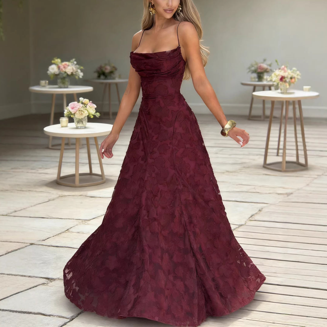 Dame elegante maxi kjoler med blomsterdækkende design og justerbare spaghetti stropper Skovae