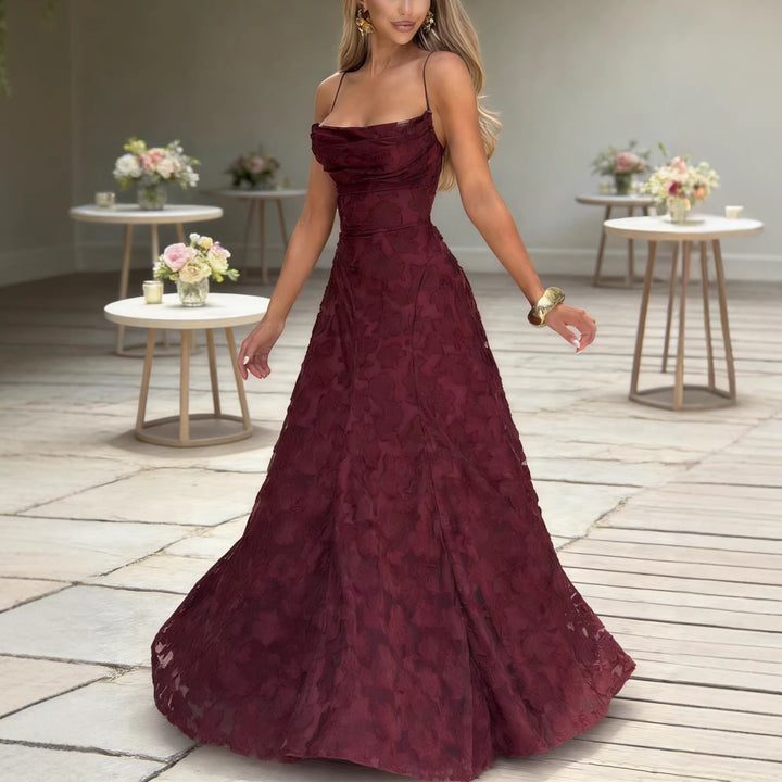 Dame elegante maxi kjoler med blomsterdækkende design og justerbare spaghetti stropper Skovae