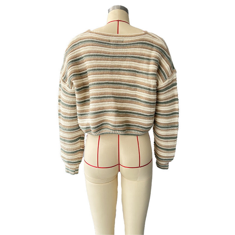 Damer afslappet strikpullover med bred V-halsudskæring og moderne stripes design Stilla