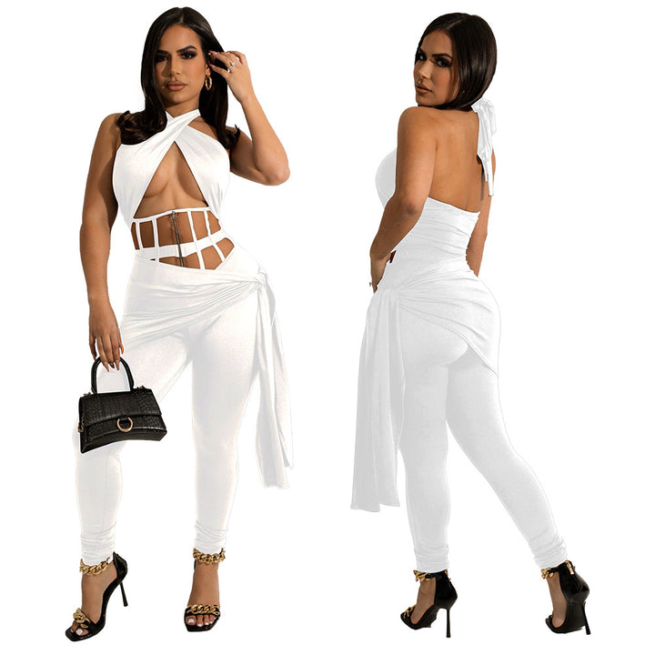 Dame Fashion Jumpsuit med Cut-Outs og Wickeldesign Stilla