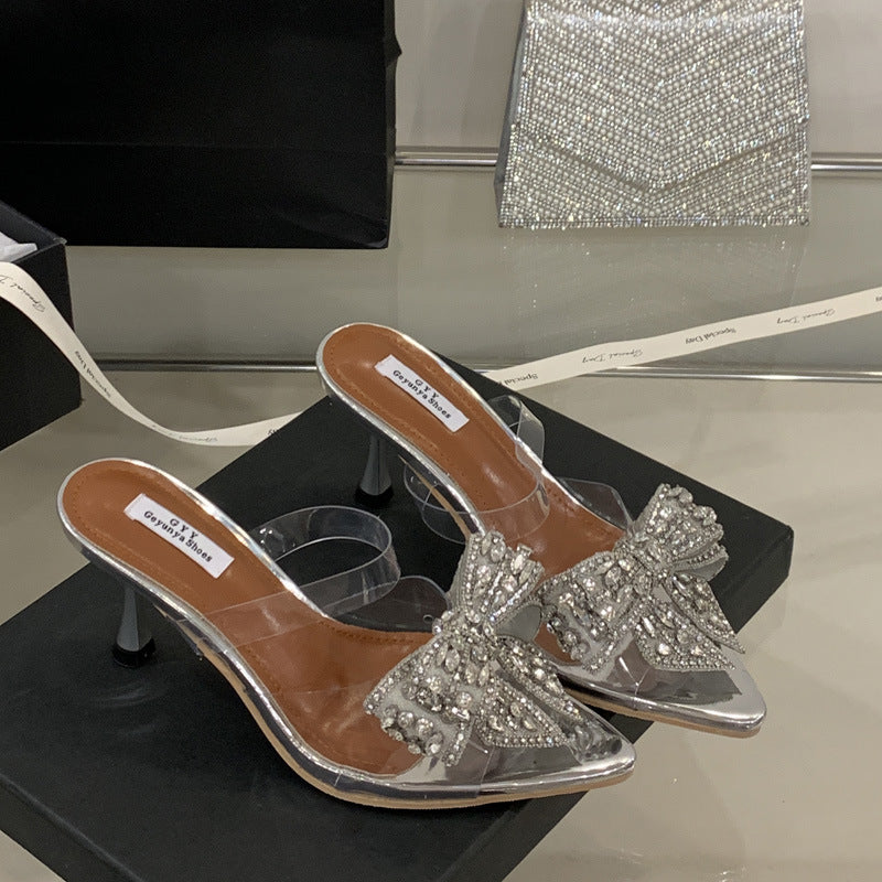 Dame transparente Sling-sandaler med strass dekorerede sløjfer Stilla