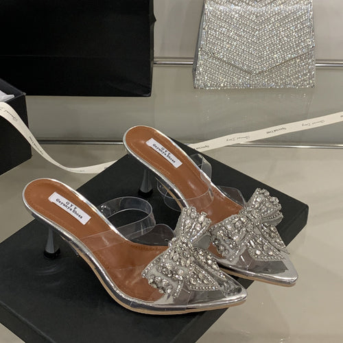 Dame transparente Sling-sandaler med strass dekorerede sløjfer Stilla