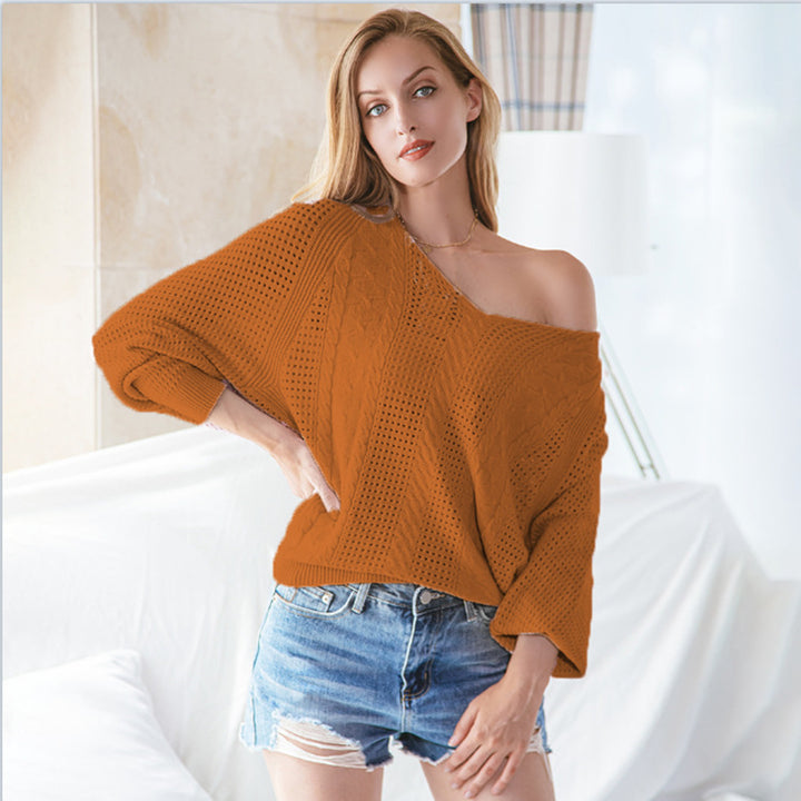 Kvinders chunky strikket sweater med off-shoulder design og tekstur Stilla