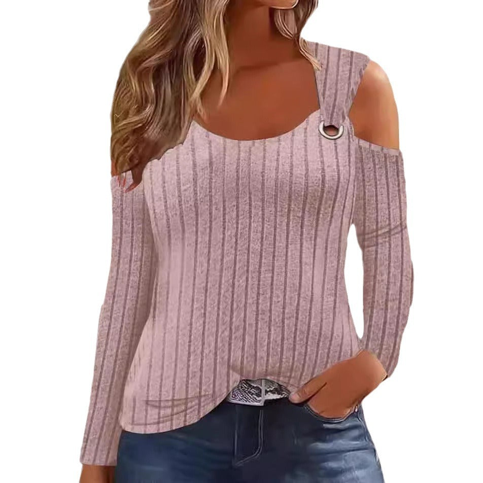 Dame asymmetrisk top med eksklusiv kold skulder-design og fashionabel ringdetalje Stilla