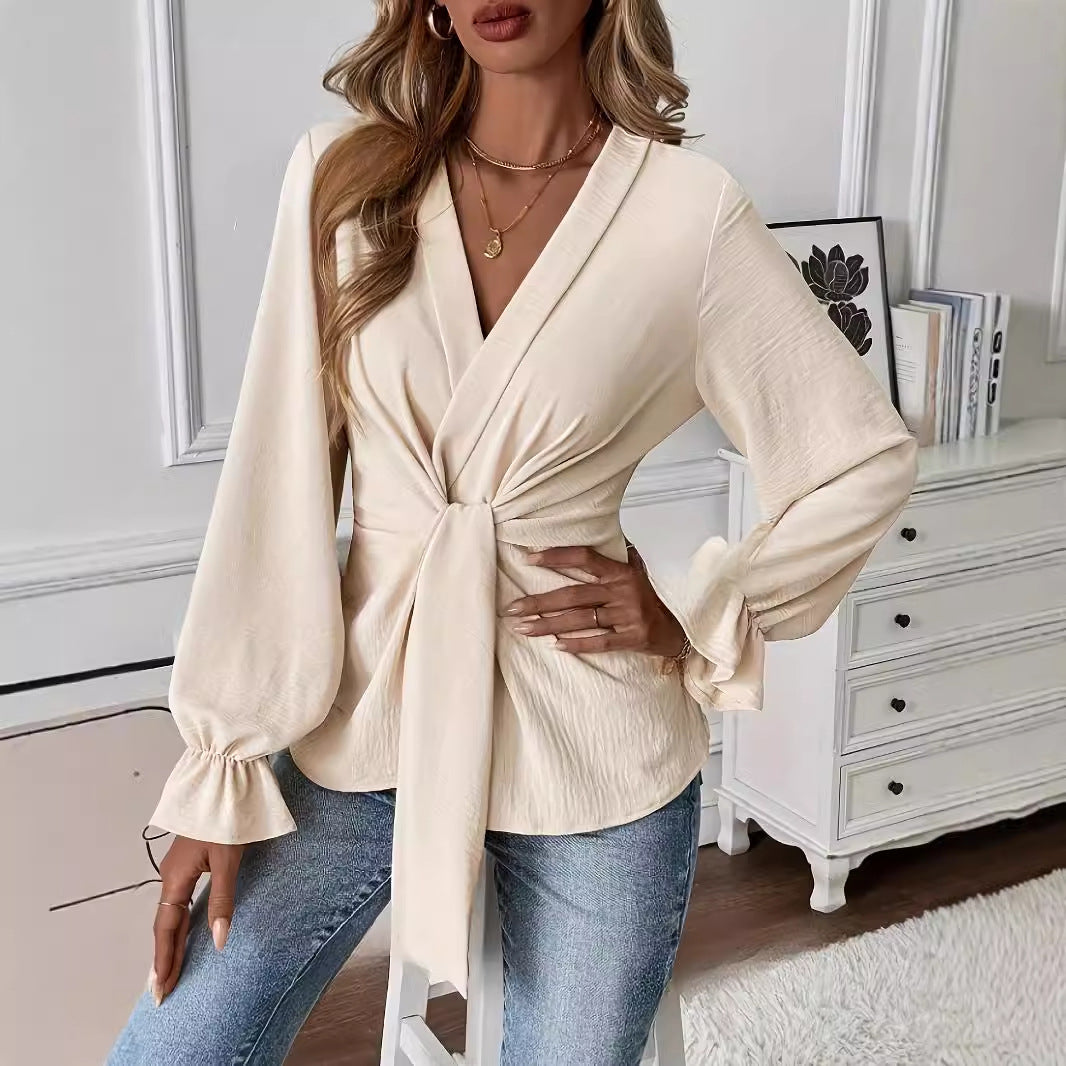 Femme Elegante Wrapbluse med Bindingsdetalje Stilla