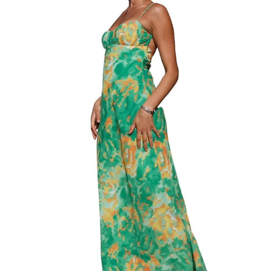Dame Blomster Maxi Kjole med Rüschaft Stilla