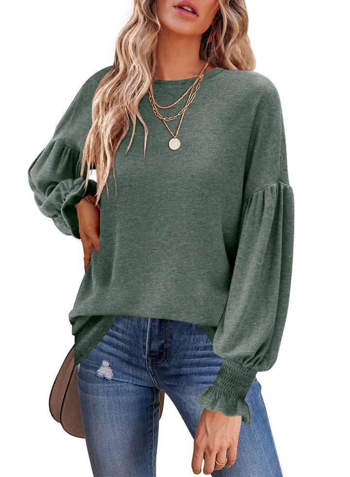 Dame sweater med elegante ballonærmer og finstrik Stilla