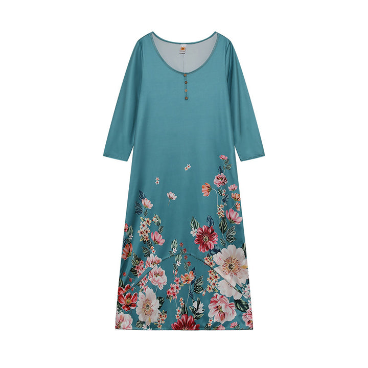 Dame Langærmet Floral Print Maxi Kjole Stilla