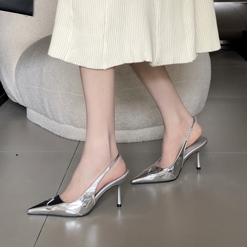 Dame Slingback Pumper med elegant metallic spids og buet design Stilla