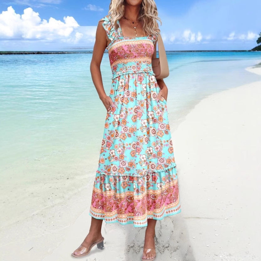 Dame Strapless Blomster Maxi Kjole Stilla