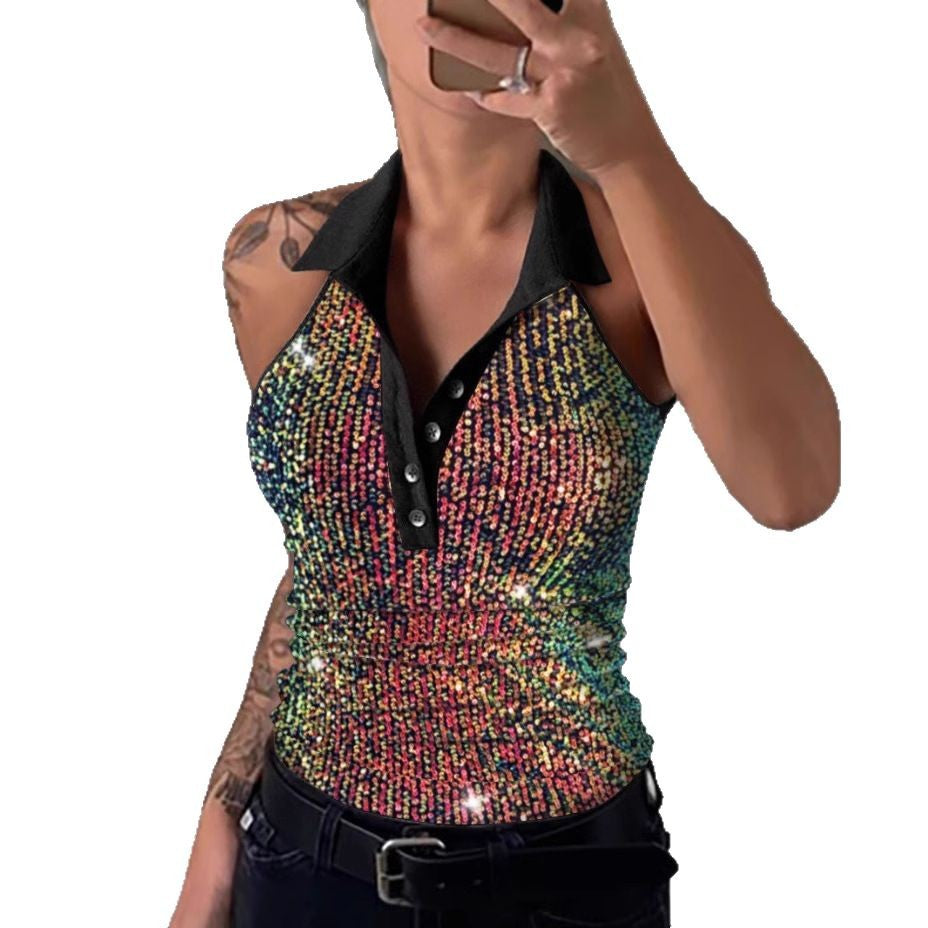 Dame polo shirt med glitrende pailletter og moderne leopardtryk Stilla