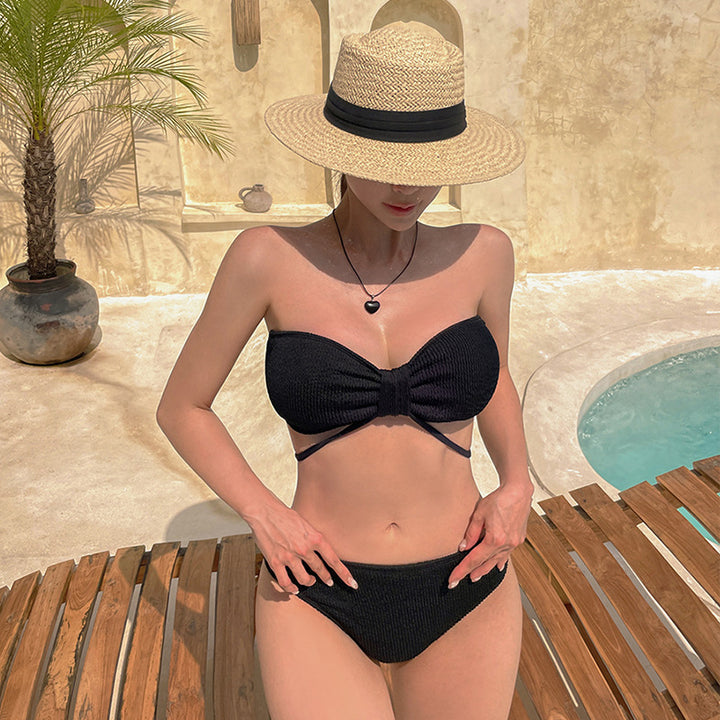 Dame Bikini-sæt med elegant knudedesign og ribbet strikkemønster Skovae