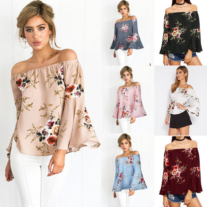 Kvinders Off-Shoulder Bluse med Voluminøse Ærmer og Blomsterprint Stilla